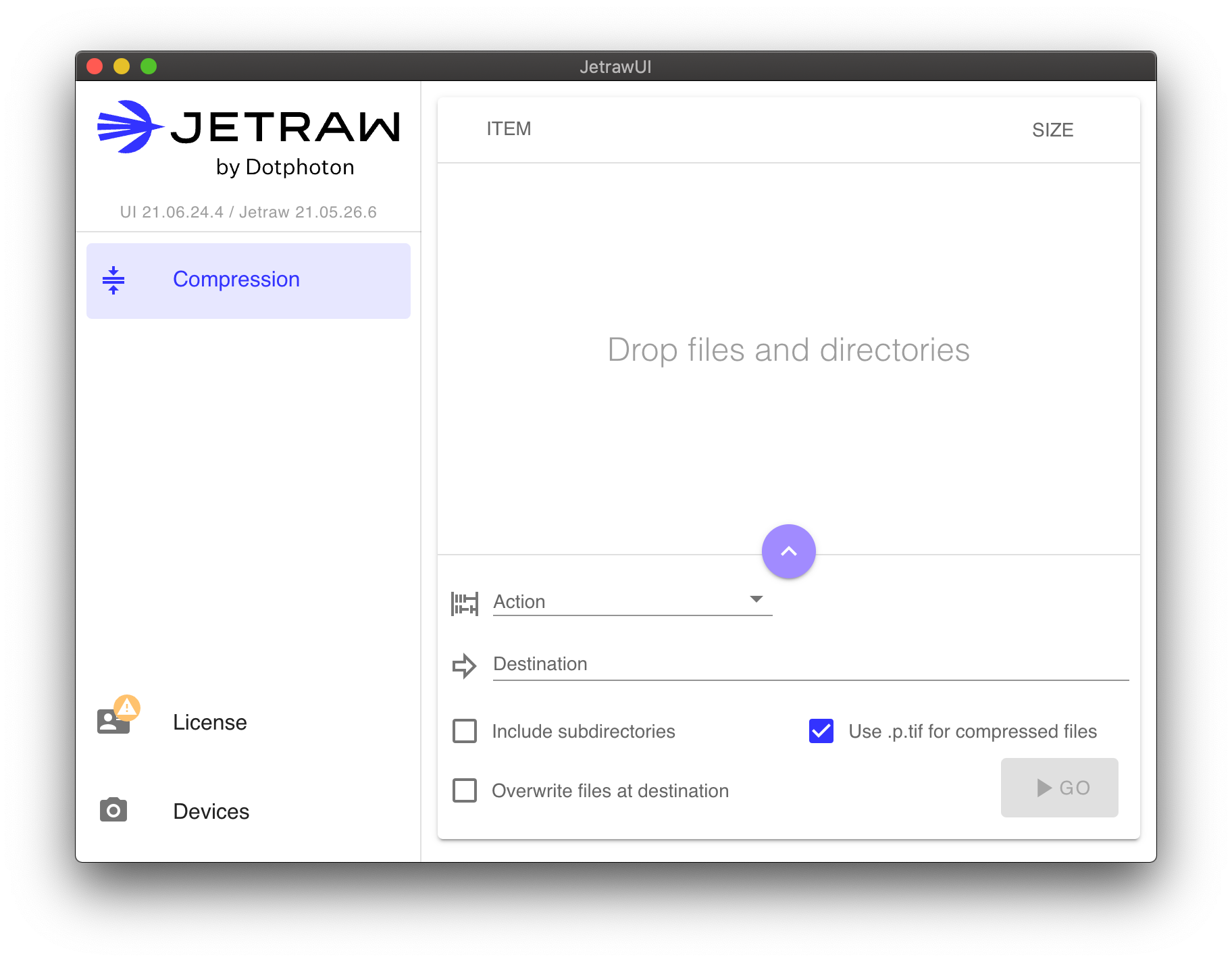 Screenshot of JetrawUI on macOS
